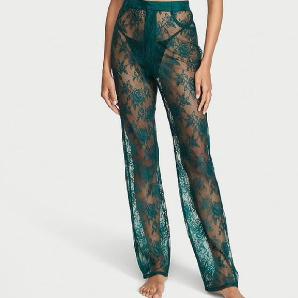Victoria's Secret‎ VS Archives Sheer Floral Lace Pants Emerald Green XS NWT